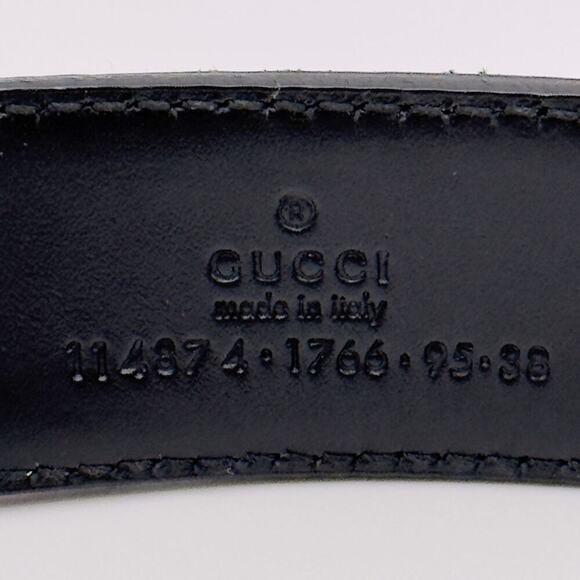 New Gucci GG Canvas Leather Belt Interlocking G Black Size 95/38 Unisex 1.2” - Picture 4 of 11